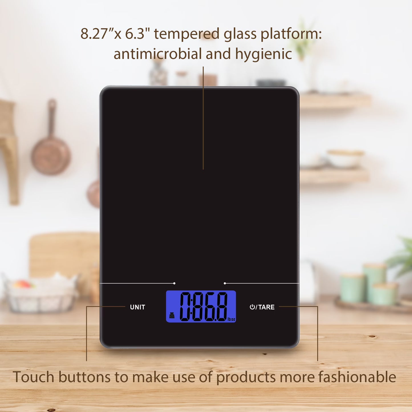 Mainstays Tempered Glass Slimline Digital Scale with Blue Backlit Display, Black
