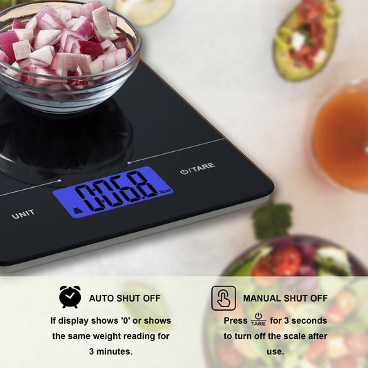 Mainstays Tempered Glass Slimline Digital Scale with Blue Backlit Display, Black