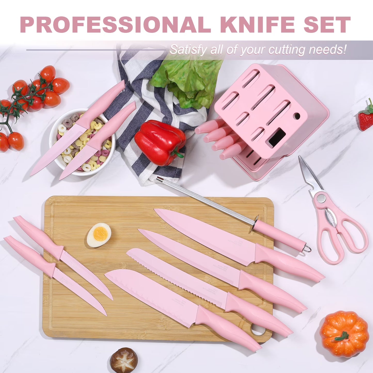 Vesteel 15-Piece Kitchen Knife Set with Block & Sharpener