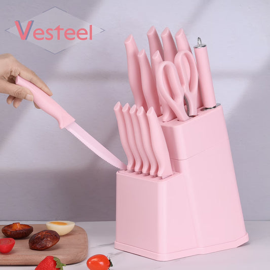 Vesteel 15-Piece Kitchen Knife Set with Block & Sharpener