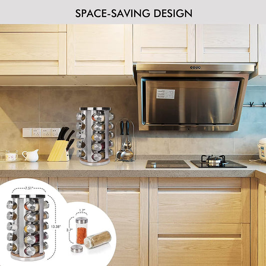 Baker Boutique Wood Grain Rotating Spice Rack with 20 Seasoning Jars