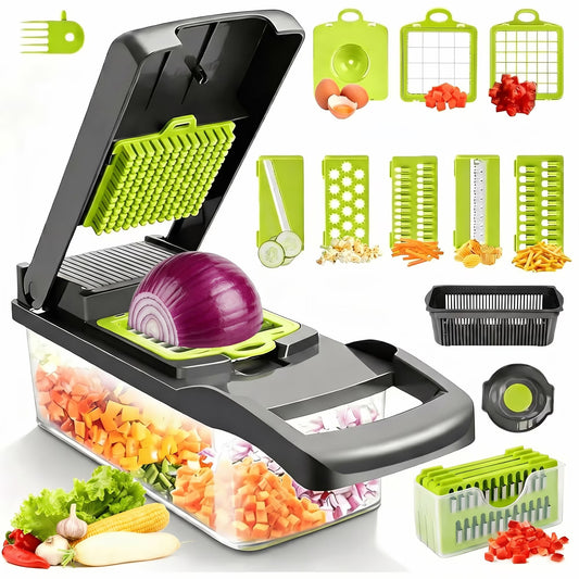 10-in-1 Vegetable Chopper Mandoline Slicer with Colander Basket & Storage Case