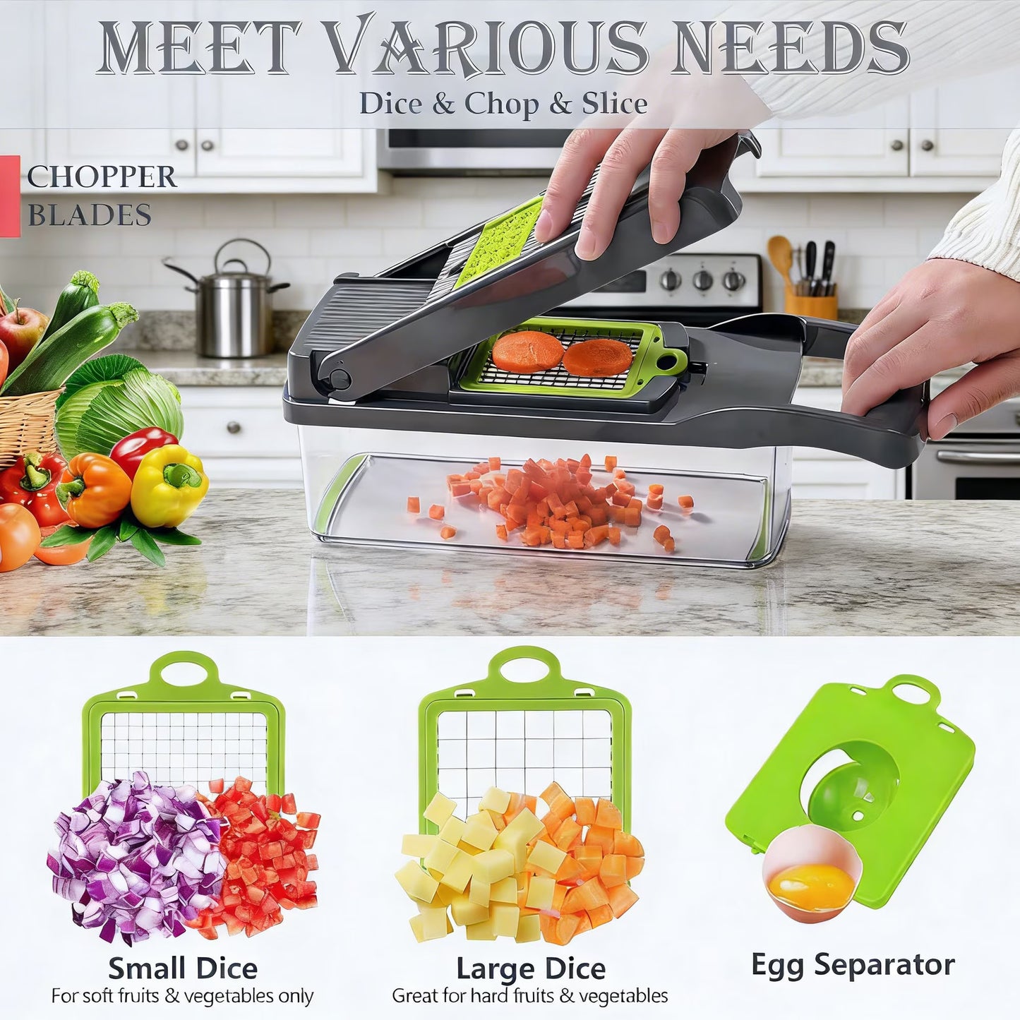 10-in-1 Vegetable Chopper Mandoline Slicer with Colander Basket & Storage Case