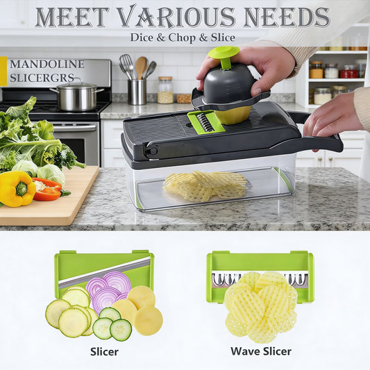 10-in-1 Vegetable Chopper Mandoline Slicer with Colander Basket & Storage Case