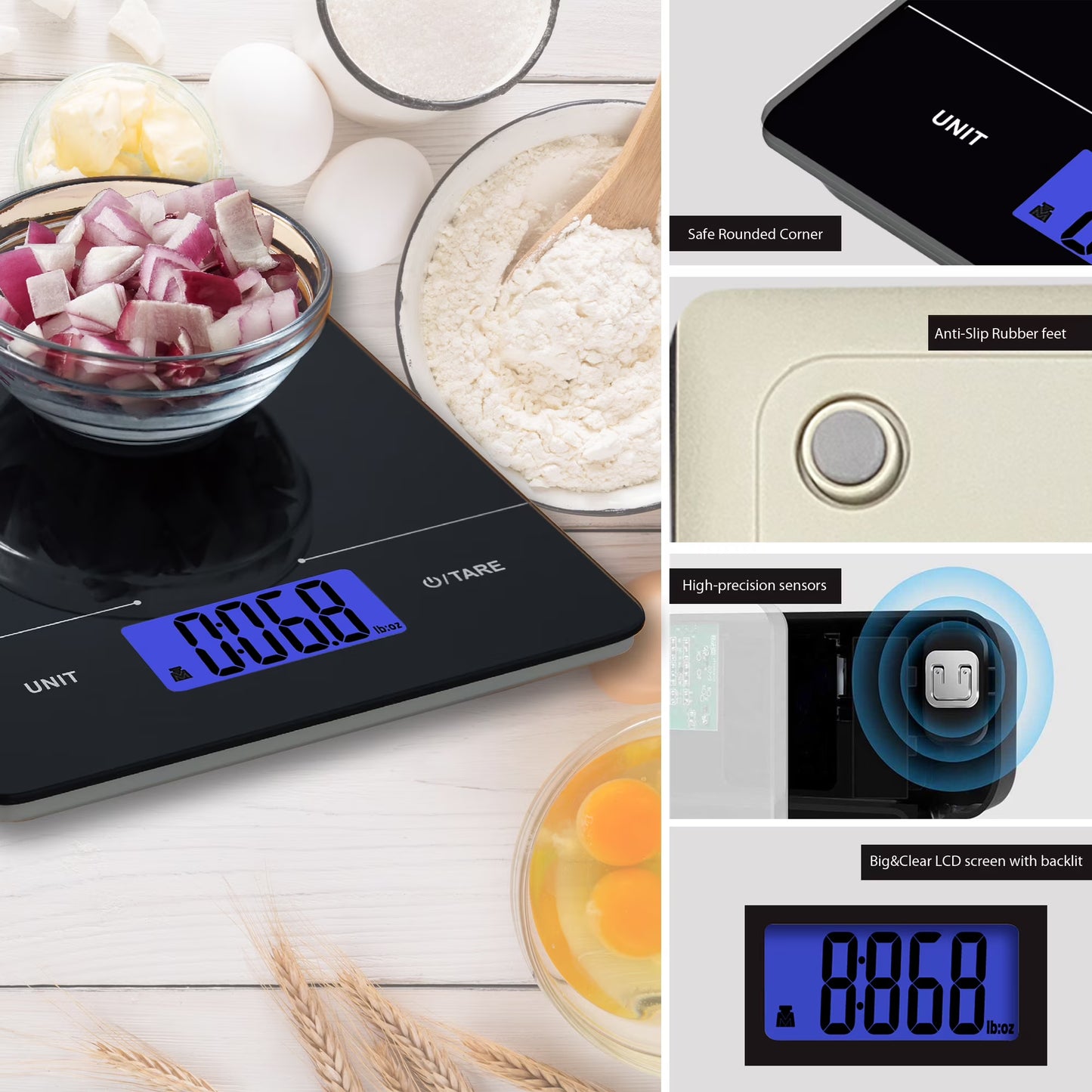 Mainstays Tempered Glass Slimline Digital Scale with Blue Backlit Display, Black