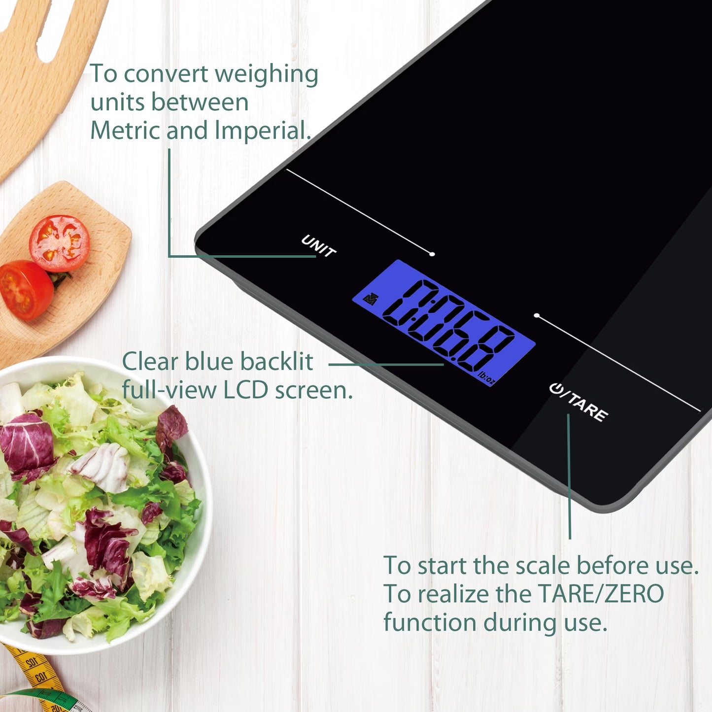Mainstays Tempered Glass Slimline Digital Scale with Blue Backlit Display, Black