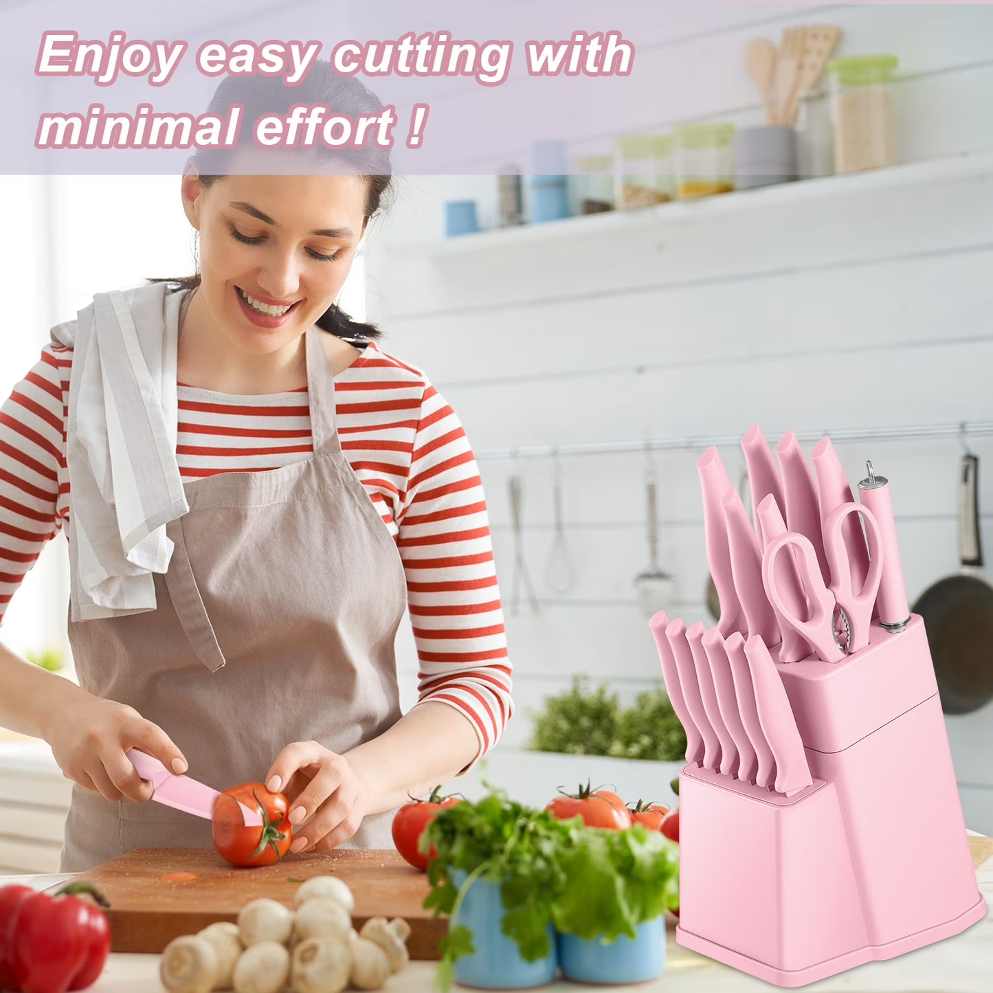 Vesteel 15-Piece Kitchen Knife Set with Block & Sharpener