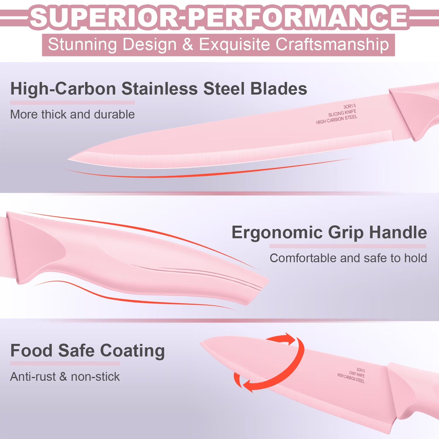 Vesteel 15-Piece Kitchen Knife Set with Block & Sharpener