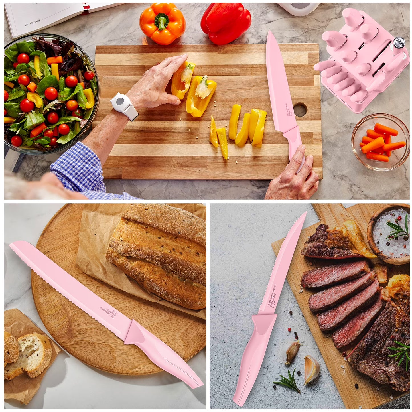 Vesteel 15-Piece Kitchen Knife Set with Block & Sharpener
