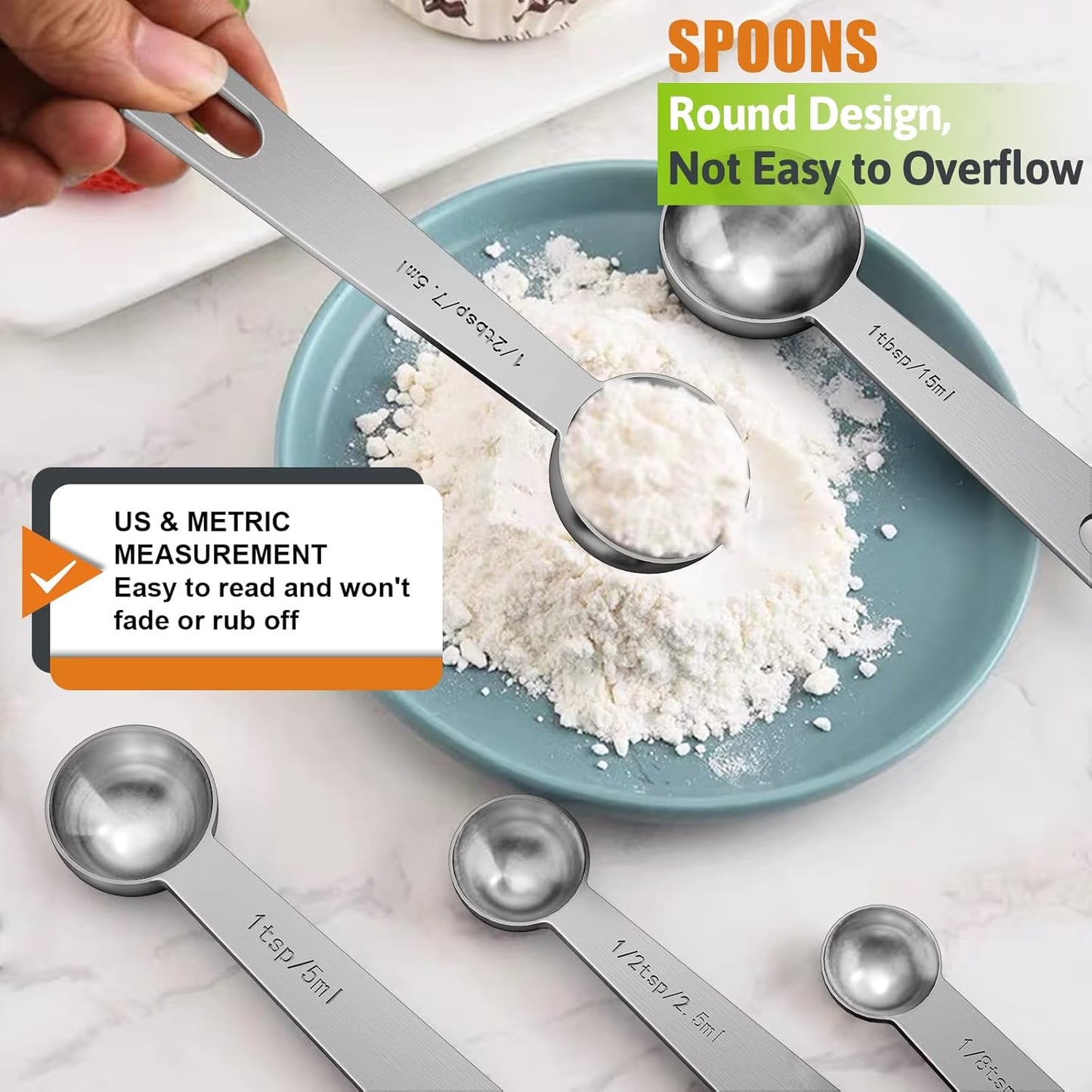 16-Piece Stainless Steel Measuring Cups & Spoons Set for Cooking & Baking