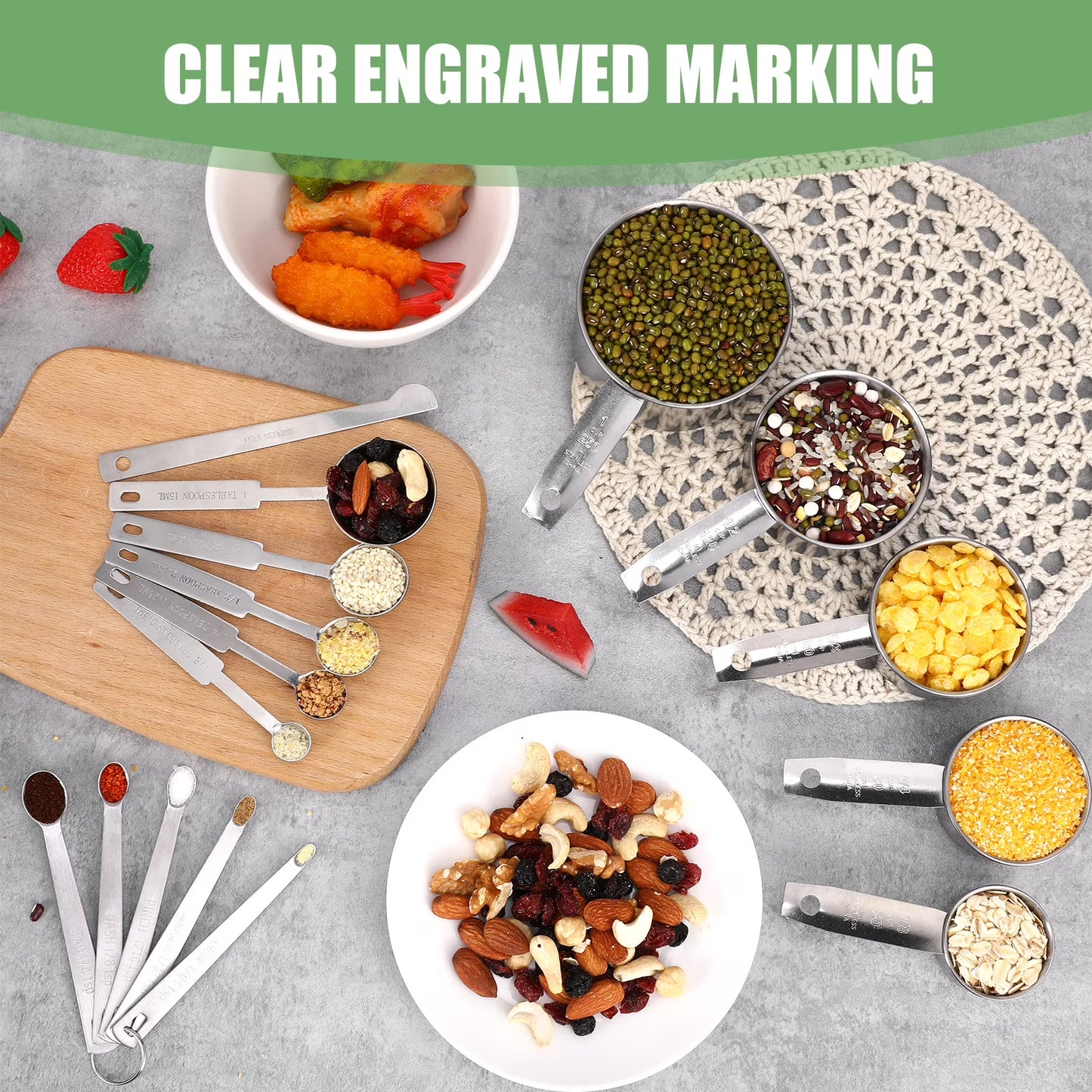16-Piece Stainless Steel Measuring Cups & Spoons Set for Cooking & Baking