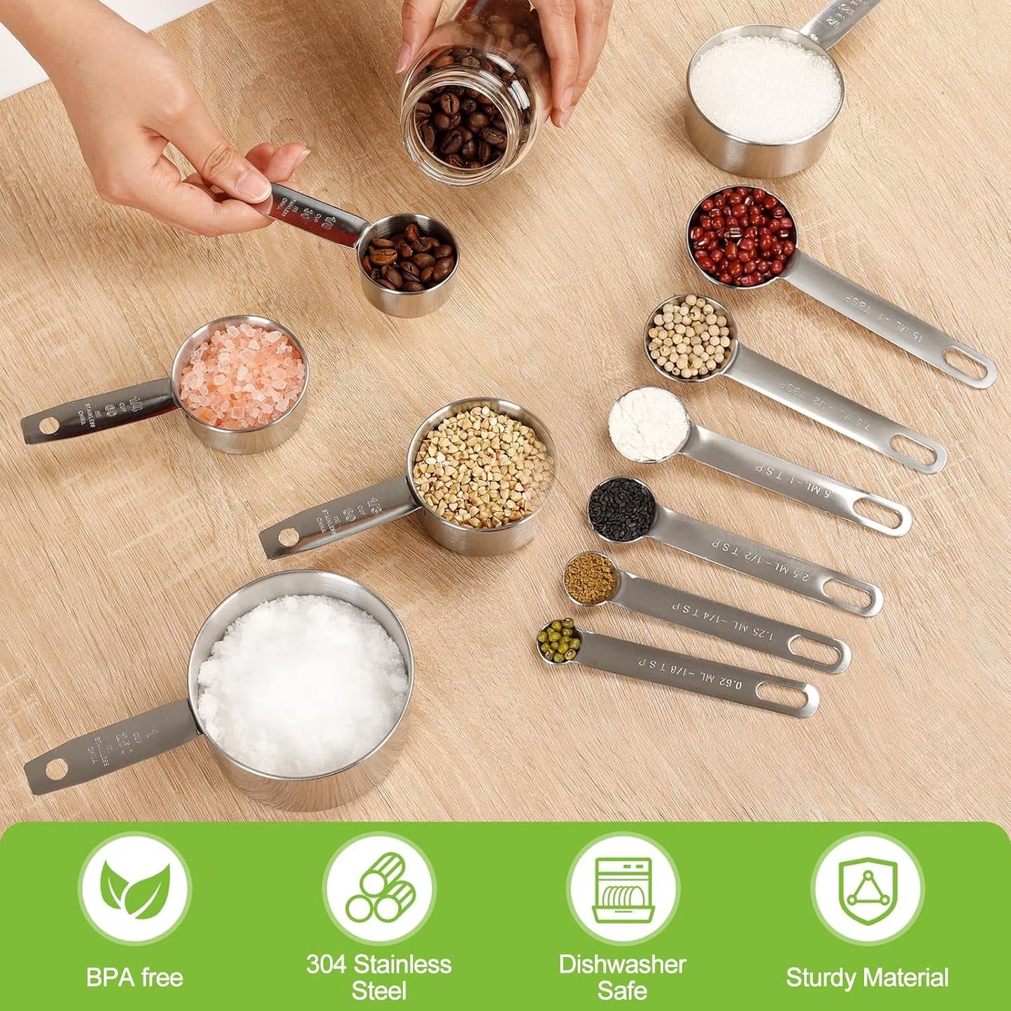 16-Piece Stainless Steel Measuring Cups & Spoons Set for Cooking & Baking