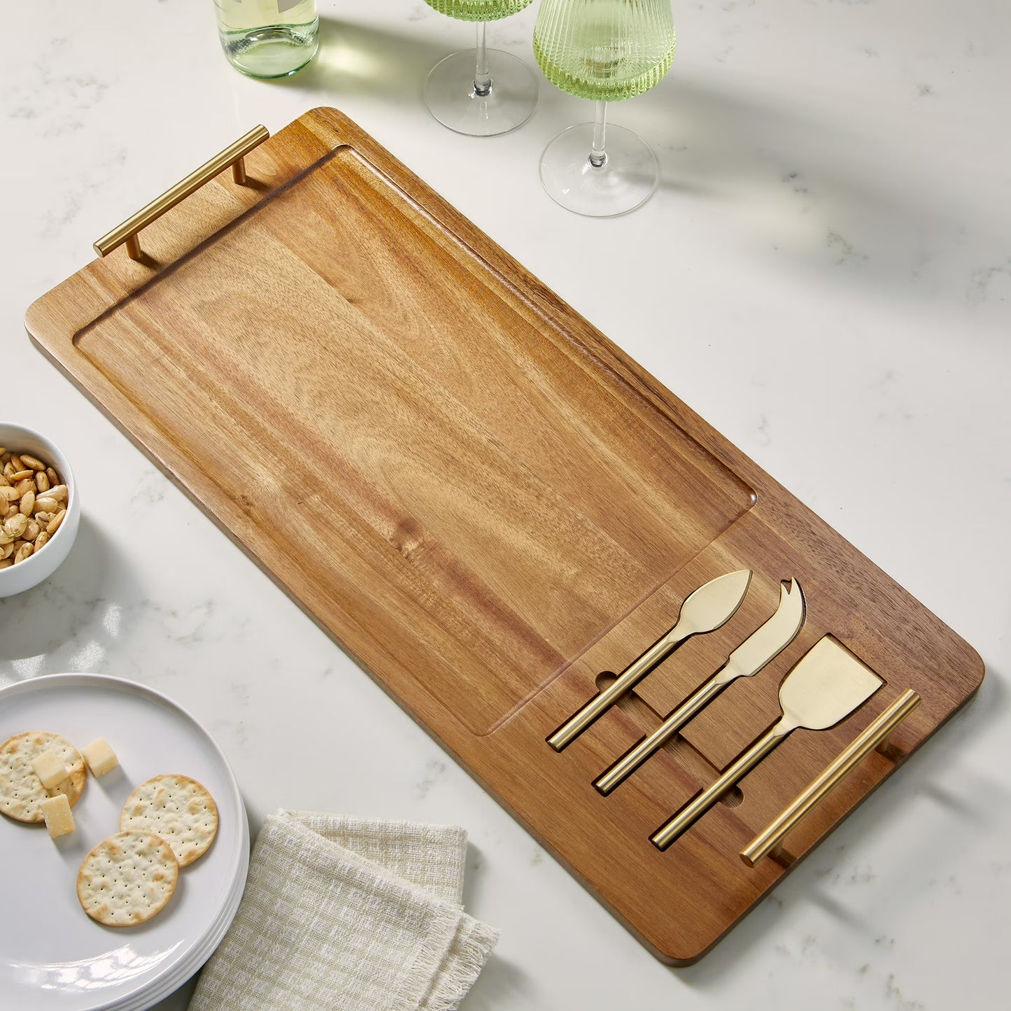 Better Homes & Gardens Acacia Cheese Board with Tools – 22" x 11.22"