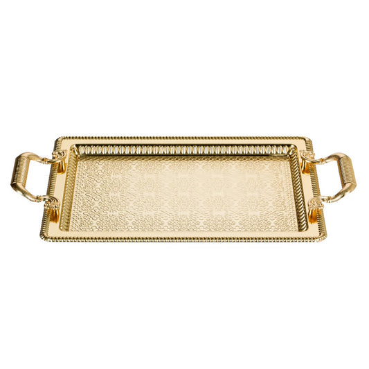 Decorative Embossed Rectangle Serving Tray with Gold Handles – 20.5" x 12.6", Gold/Silver