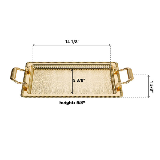 Decorative Embossed Rectangle Serving Tray with Gold Handles – 20.5" x 12.6", Gold/Silver
