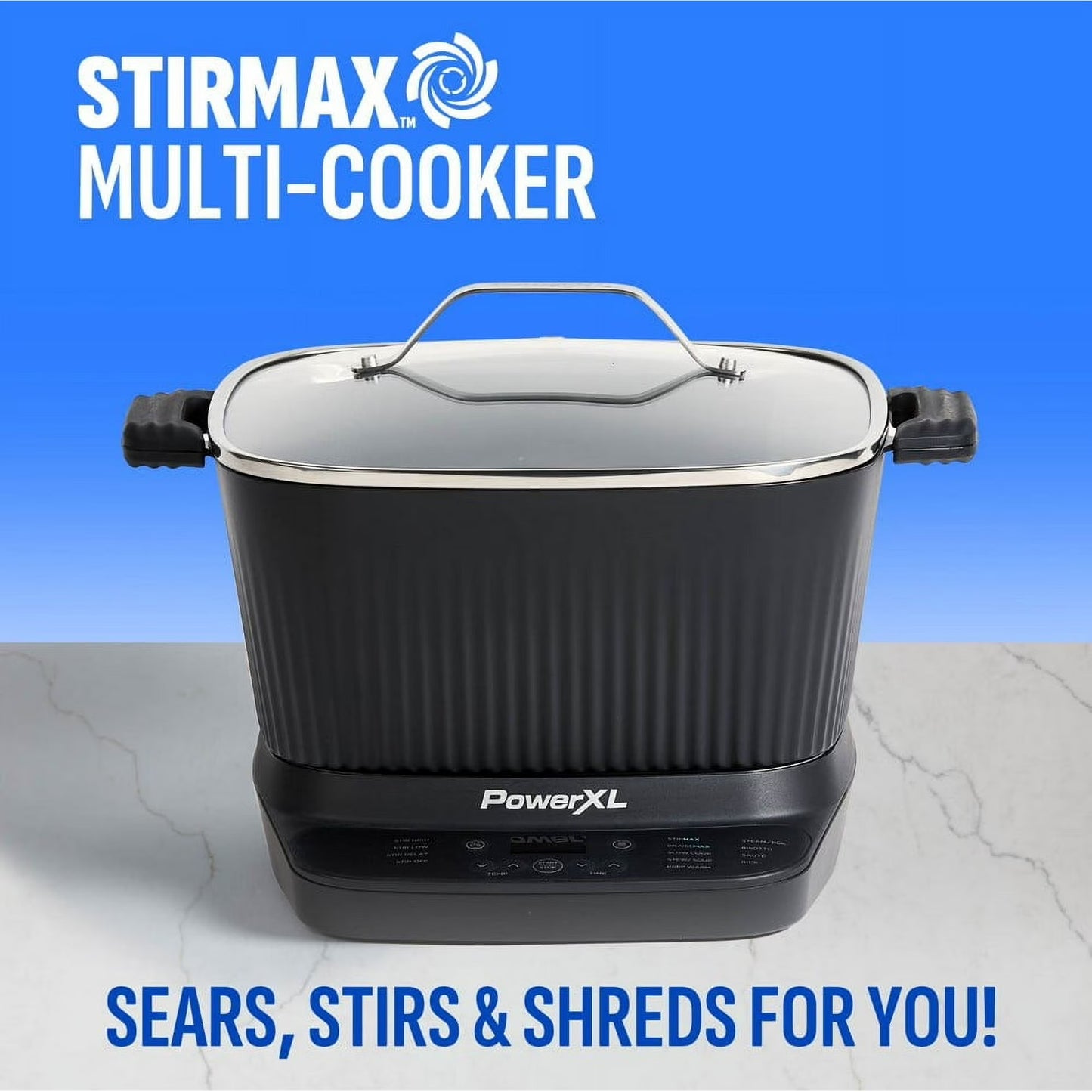 PowerXL StirMax 7.5 Qt Multi-Cooker with Auto Stir Paddle – Matte Black