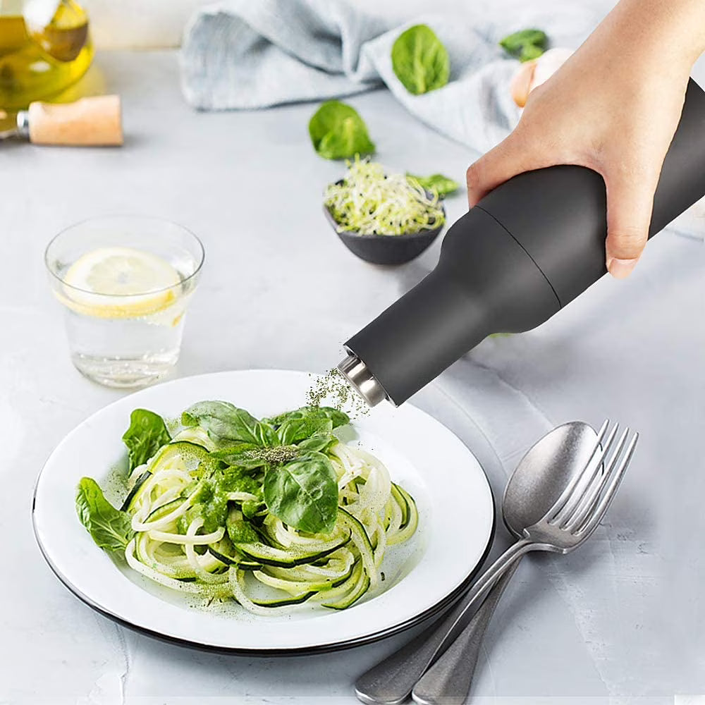 Automatic Gravity Salt and Pepper Grinder Set with Electric Ceramic Core – Black & White