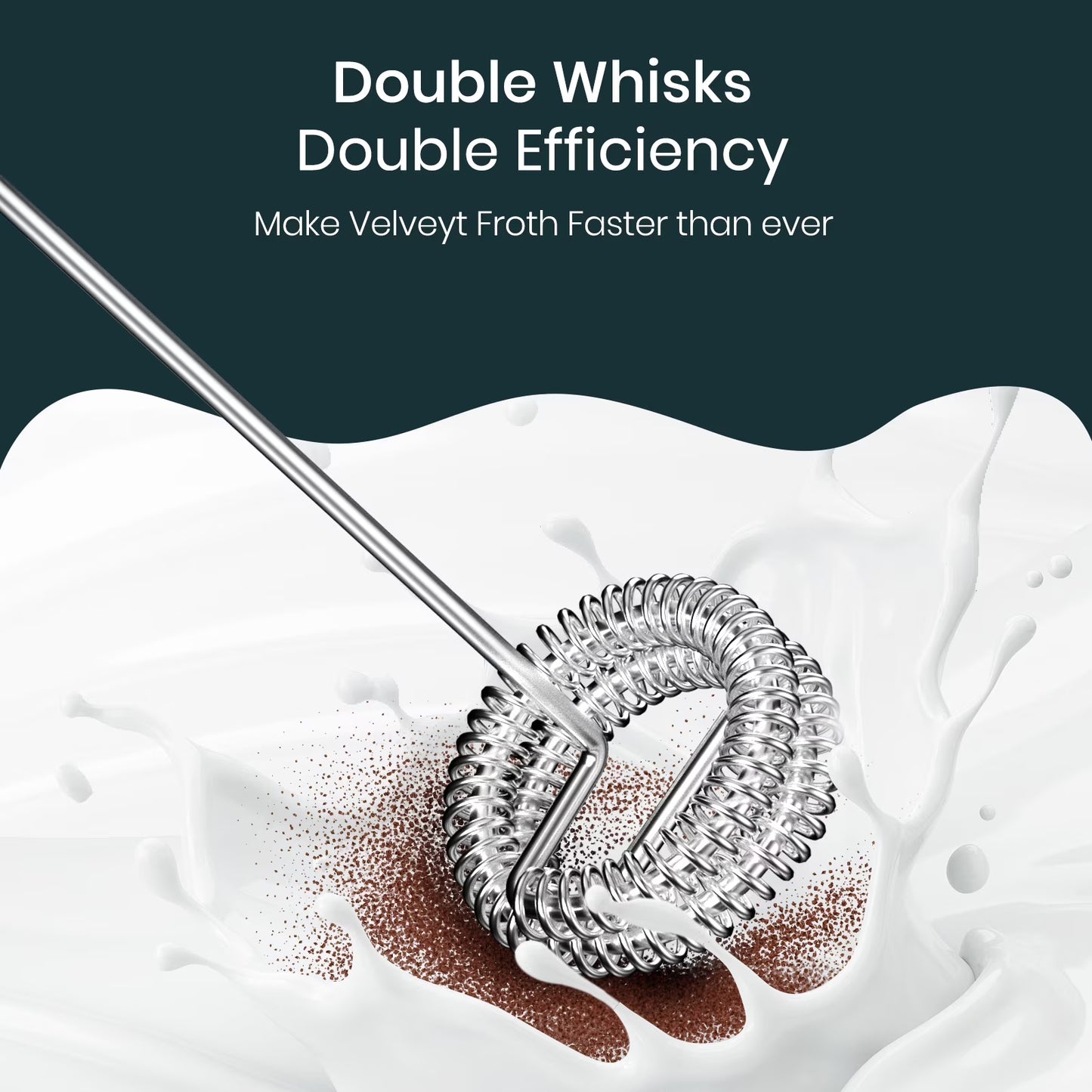 Rechargeable Handheld Milk Frother Wand with 3 Heads & 3 Speeds – Black