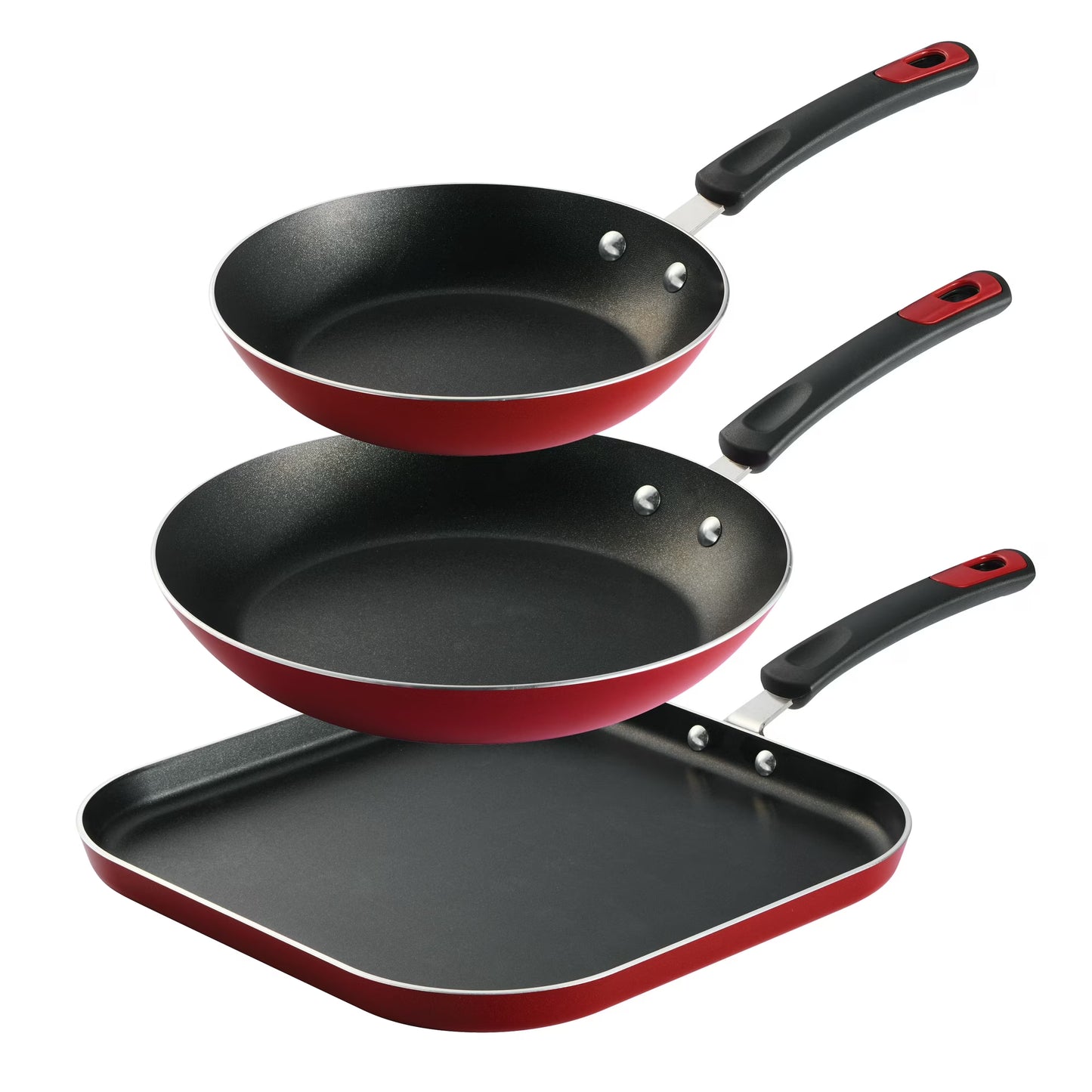 Tramontina Everyday 3-Piece Aluminum Nonstick Fry Pan & Griddle Set – Metallic Red