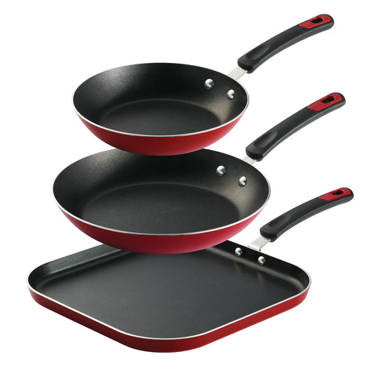 Tramontina Everyday 3-Piece Aluminum Nonstick Fry Pan & Griddle Set – Metallic Red