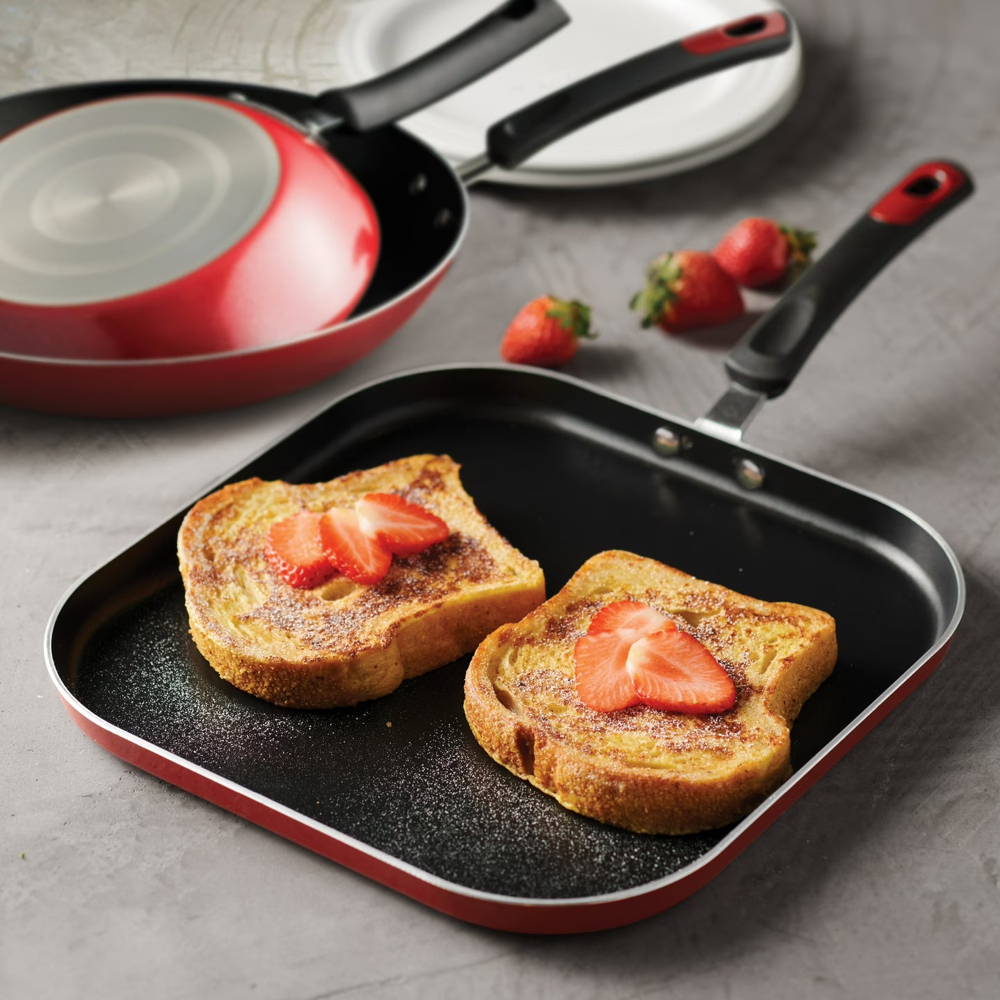 Tramontina Everyday 3-Piece Aluminum Nonstick Fry Pan & Griddle Set – Metallic Red
